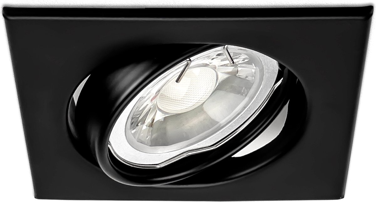 2x Vierkante Inbouw GU10 LED Spot Armatuur - Zwart - Kantelbaar - Zaagmaat Ø75 mm - Aluminium - IP20 - Eenvoudige montage - Incl. GU10 Fitting