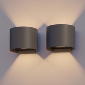 Calex Applique LED Ovale - Éclairage de Jardin Up & Down - Design Moderne - Lumière Wit Chaud - Pour Intérieur et Extérieur - Angle de Faisceau Réglable - Installation Facile - 7W - Anthracite - Set de 2