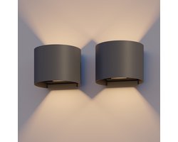 Calex LED Wandlamp Verona - Set van 2 - Oval - Up & Down Tuinverlichting - Modern Design - Warm Wit Licht - Voor Binnen en Buiten - Antraciet