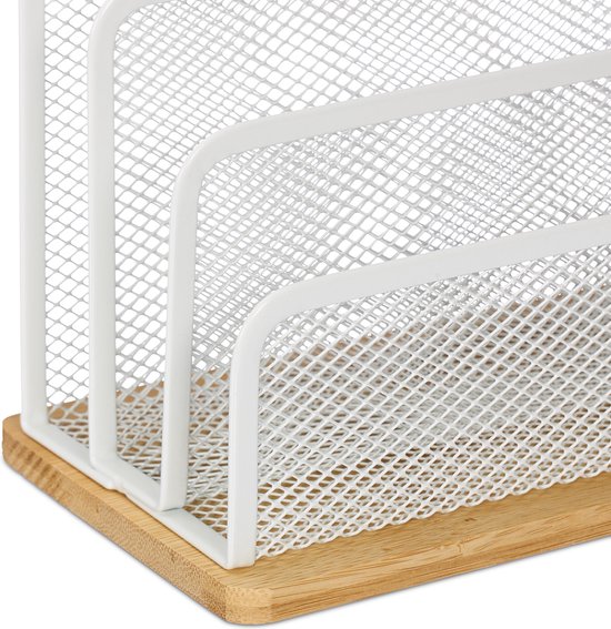 Set organiseur de bureau Relaxdays 2 pièces - corbeille à courrier - plumier - bambou et métal - blanc
