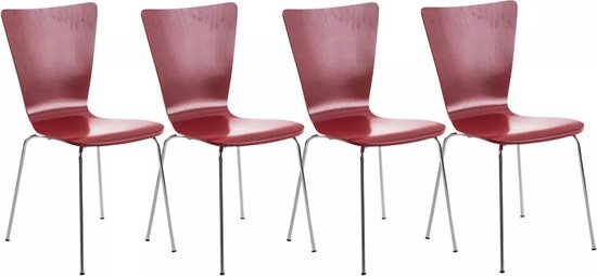 In And OutdoorMatch Bezoekersstoel Sedrick - Rood - Houten stoel - Set van 4 - Met rugleuning - Vergaderstoel - Zithoogte 45cm