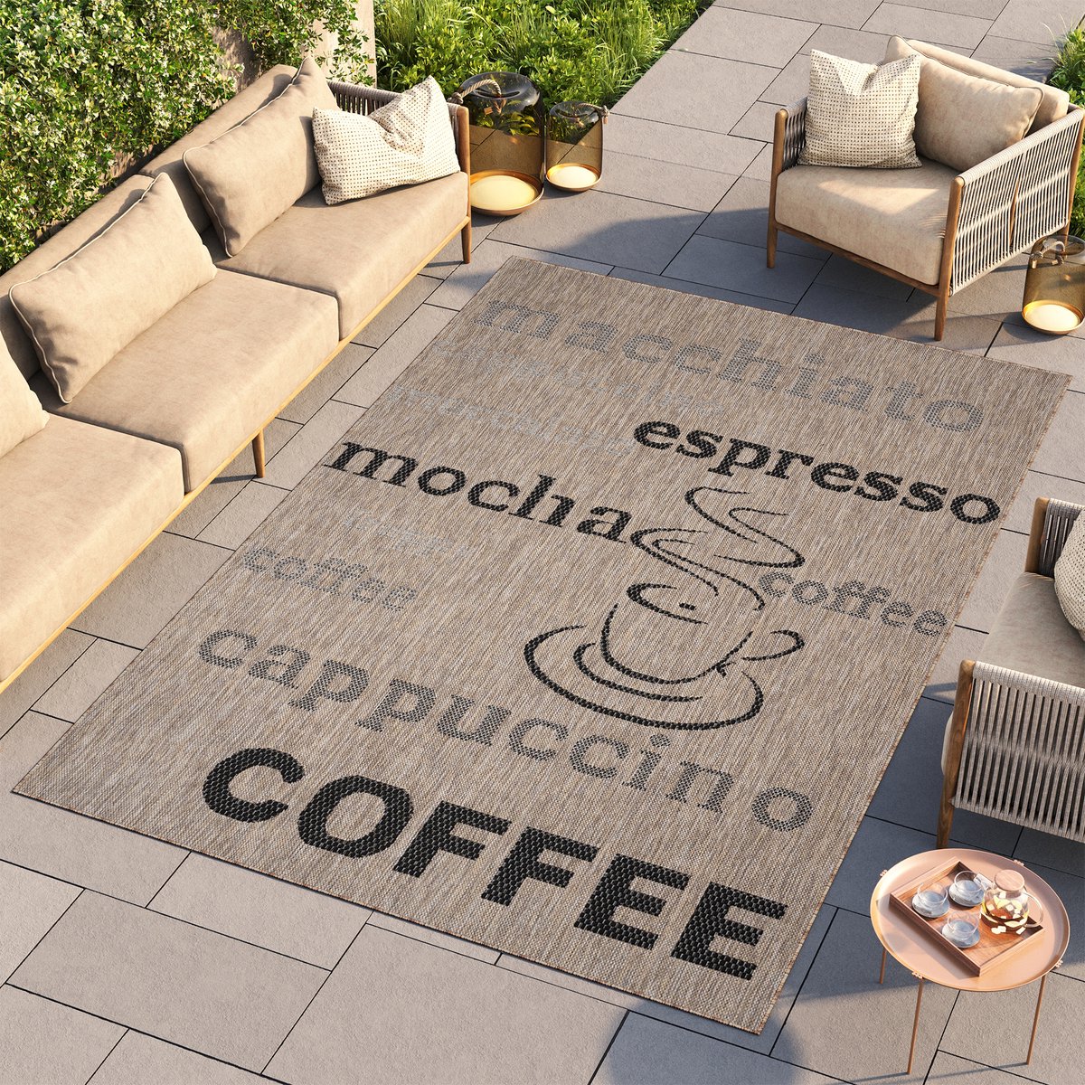 Tapiso Melissa Vloerkleed Bruin Buiten Binnen Terras Keuken Tapijt Maat- 160x230