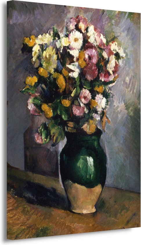 Stilleven met bloemen in een olijfkruik - Paul Cézanne wanddecoratie - Bloemen wanddecoratie - Canvas schilderij Stilleven - Muurdecoratie kinderkamer - Canvas schilderijen - Woondecoratie 75x100 cm