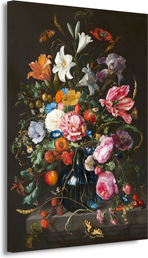 Vaas met bloemen - Jan Davidsz. de Heem portret - Natuur - Oude meesters - Wanddecoratie klassiek - Woonaccessoires - Canvas schilderij 100x150 cm