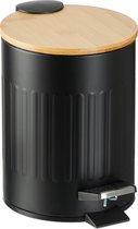 Poubelle à pédale Relaxdays - 3 litres - poubelle de salle de bain - couvercle en bambou - fermeture amortie - cuisine - noir