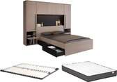 Bed met opbergruimte 140 x 190 cm - Met ledverlichting - Kleur: naturel en zwart + bedbodem - VELONA L 265.2 cm x H 202.8 cm x D 233 cm