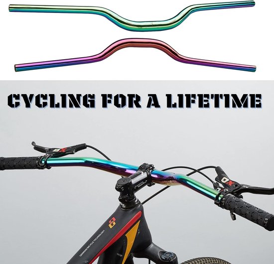 BNVB Guidon de vélo tout terrain VTT 31,8 mm, guidon en alliage d'aluminium pour vélo de montagne avec cintre rehaussé extra long 720/780 mm avec surface mate peinte (720 mm - Bleu