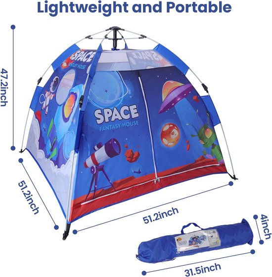 Pop-up speeltent voor meisjes en jongens, kindertent, blauw kasteel, groot speelhuis voor binnen (ruimtewereld) van POP — afbeelding 5