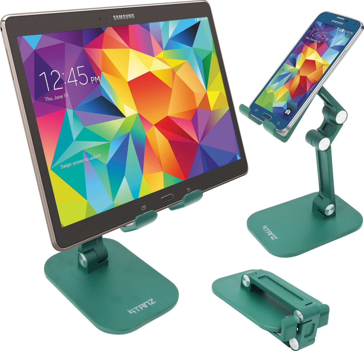 Stanz Telefoonstandaard - XL Standaard Voor Tablet en Telefoon - Bureau Accessoires - Tablethouder - Verstelbaar - Inclusief 3 Webcamcovers - Groen