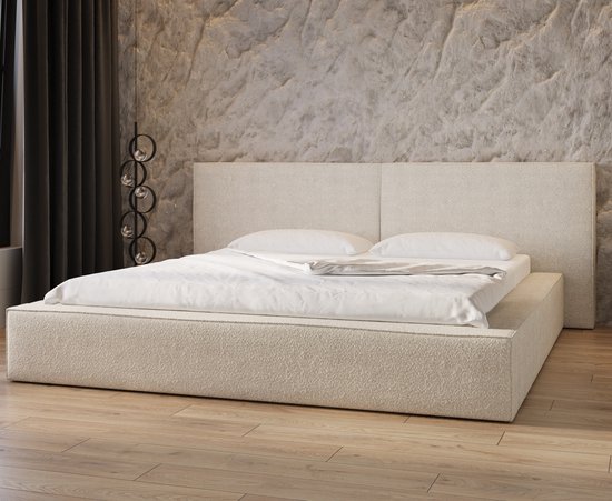 Bed 06 - Gestoffeerd tweepersoonsbed met bouclé overtrek - 140x200 cm - Elegant en comfortabel - Crème (Anthology 20)