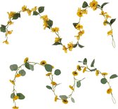 J-Line Slinger Bloemen + Blaadjes - kunststof - geel/groen - 2 stuks