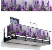 Balkonscherm 500x110 cm - Balkonposter Bloemen - Planten - Paars - Groen - Wit - Balkon scherm decoratie - Balkonschermen - Balkondoek zonnescherm