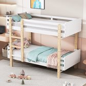 Sweiko Kinderbed, Stapelbed 90 x 190cm, massief houten bedframe, ombouwbaar in twee plateau bedden, Wit en Natuurlijk
