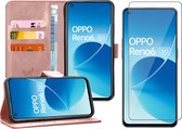 Hoesje geschikt voor Oppo Reno 6 - Screenprotector Glas - Portemonnee Book Case Rosegoud