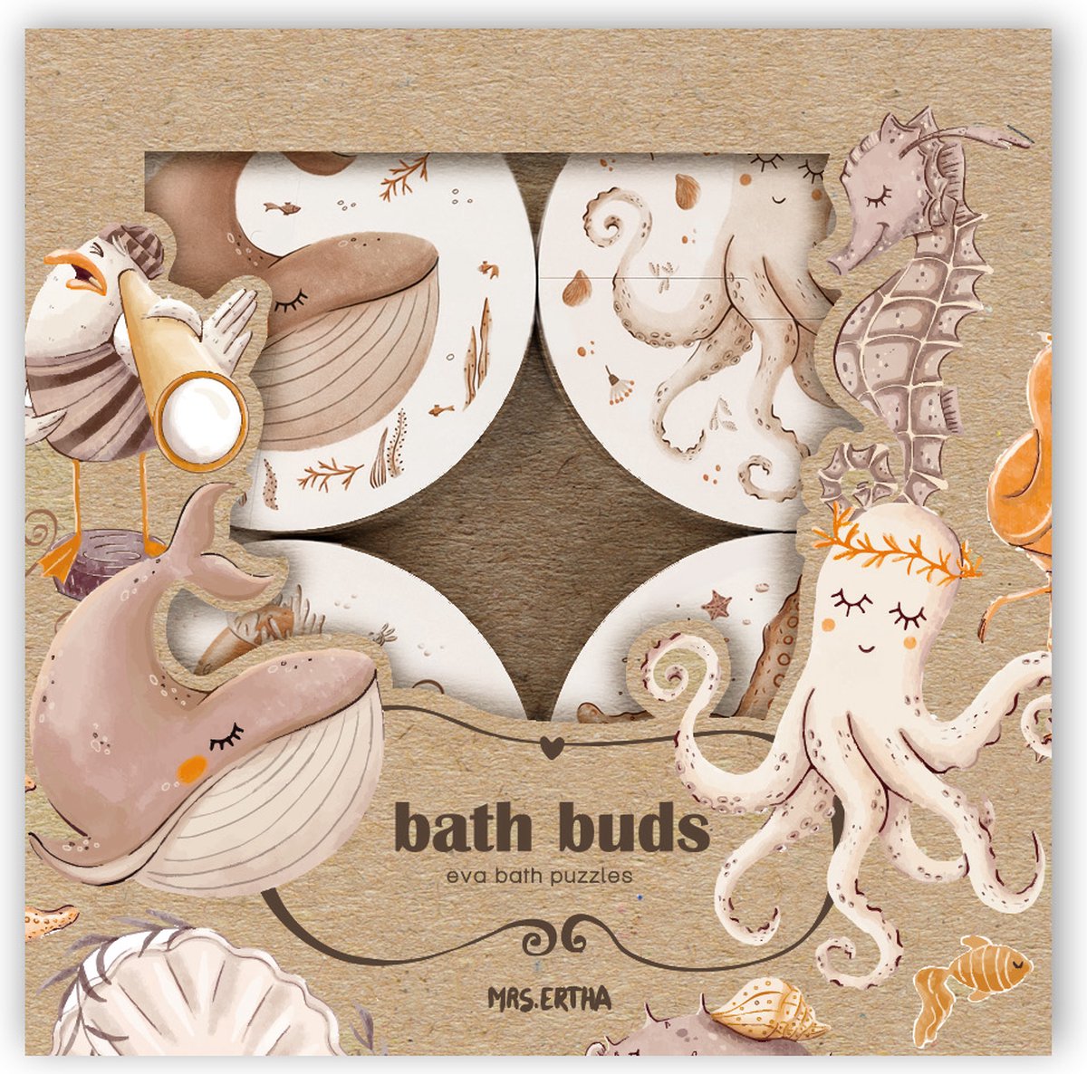 Mrs Ertha - Badpuzzel - Bath puzzle - strandspeelgoed - Waterspeelgoed - Oceaan - Zeedieren - 20 stuks - foam