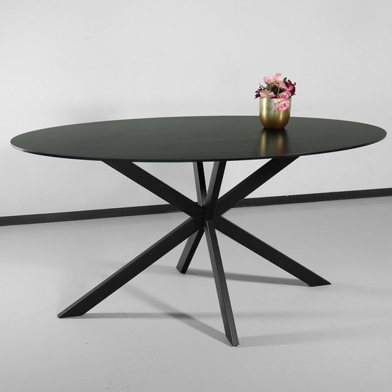 Eettafel ovaal 160cm Figo marmerlook zwart ovale tafel steen