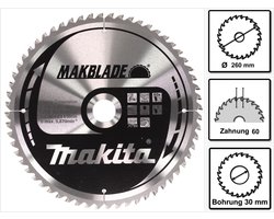 Makita Ø 260mm Asgat 30mm 60T Afkortzaagblad voor Hout | Makblade - B-32801