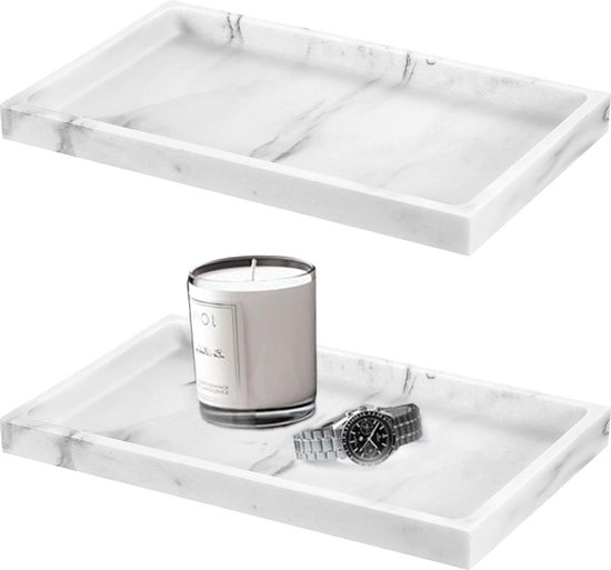Badkamerdienblad marmerpatroon - decoratief sieradendienblad voor doeken, kaarsen en meer | Rechthoekig dienblad (30 x 13 x 2 cm) marble tray
