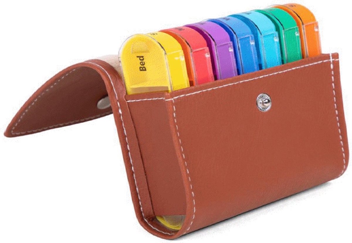 Goedkoopste Luxe Pillendoos 7 dagen - Medicijndoos - 4 vakken - Pillendoosje - Etui - 7 bakjes - Medicijnen sorteren - Multicolor - van Heble®