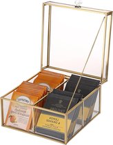 Glazen theezakje organizer opbergdoos met 4 compartimenten - decoratieve transparante theezakje caddy houder tea bag organizer