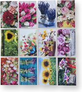 Cards & Crafts 12 Blanco Wenskaarten - Bloemen - Gevouwen kaart met envelop - 17x12cm