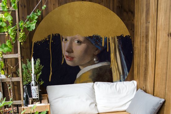 Garden Circle Girl with a Pearl Earring - Or - Vermeer - 150x150 cm - Affiche Ronde de Jardin - Extérieur