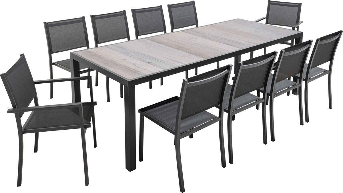 Oviala - Tuinset voor 10 personen en keramiek met een grijze houtlook
