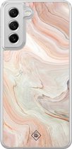 Casimoda® hoesje - Geschikt voor Samsung Galaxy S21 FE - Marmer Waves - 2-in-1 case - Schokbestendig - Water - Verhoogde randen - Bruin/beige, Transparant