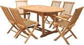 MYLIA Tuinset: uitschuifbare tafel L.120 / 170 cm, 2 fauteuils en 4 inklapbare stoelen - Natuurlijk licht - BYBLOS II van MYLIA L 170 cm x H 88 cm x D 90 cm