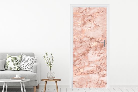 Sticker de porte Marbre - Luxe - Or rose - Rose - Glitter - Aspect marbre - 95x215 cm - Poster de porte