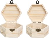 Houten kist, 2 stuks, kleine onafgewerkte houten kist met deksel, houten sieradendoos, schatkist, mini-houten geschenkdozen voor Kerstmis, Pasen, verjaardagen, bruiloften, feesten, 13 x 13 x 7