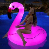 Opblaasbare flamingo zwemring met verlichting, op zonne-energie, groot zwembad, voor volwassenen (106 x 106 x 100 cm)