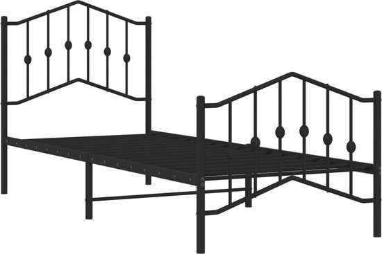 Yaheetech Vintage metalen bed, 90 x 200 cm, bedframe met hoog hoofdeinde, modern, minimalistisch eenpersoonsbed met lattenbodem, voor slaapkamer, logeerkamer, zwart