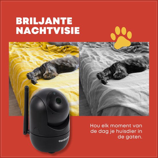 Camicoo® Beveiligingscamera binnen - Huisdiercamera met app - Hondencamera - Petcam - Incl. 32GB SD - Ultra HD 2K 3MP - Eenvoudige Installatie - Volgt beweging en geluidsdetectie - Alexa, Google Assistant en 5GHz compatibel - Indoor camera - Zwart