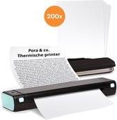 Pora&Co - Thermal Printer - Portable Printer A4 - Draagbare Printer A4 - Incl. 200 Vellen + Draagtas - Afdrukken met Telefoon of Computer - Thermische Printer - Zwart/Groen