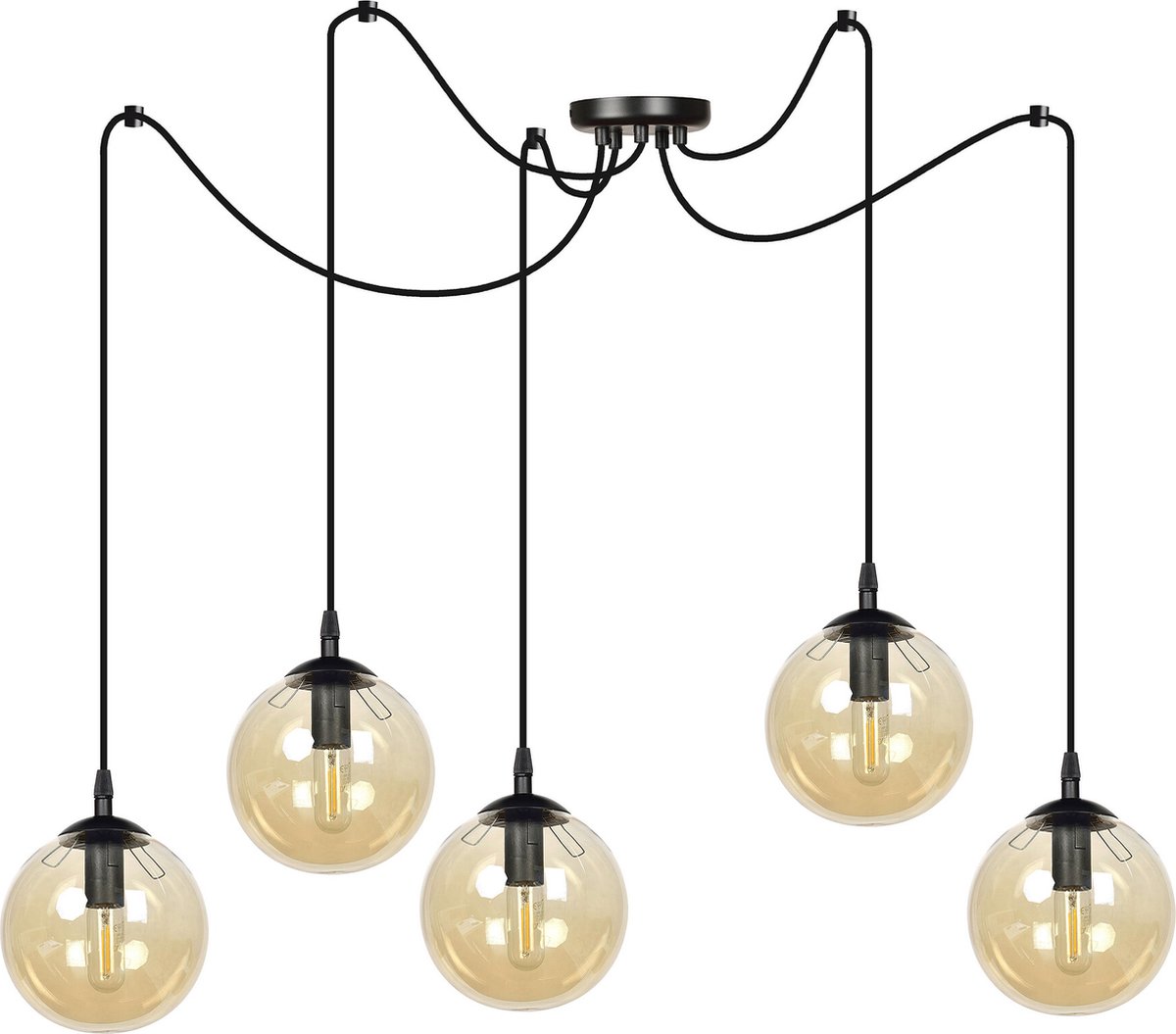 Emibig Uppsala 5L hanglamp met amber glazen bol 5x E14 - Creëer een warme sfeer in uw interieur