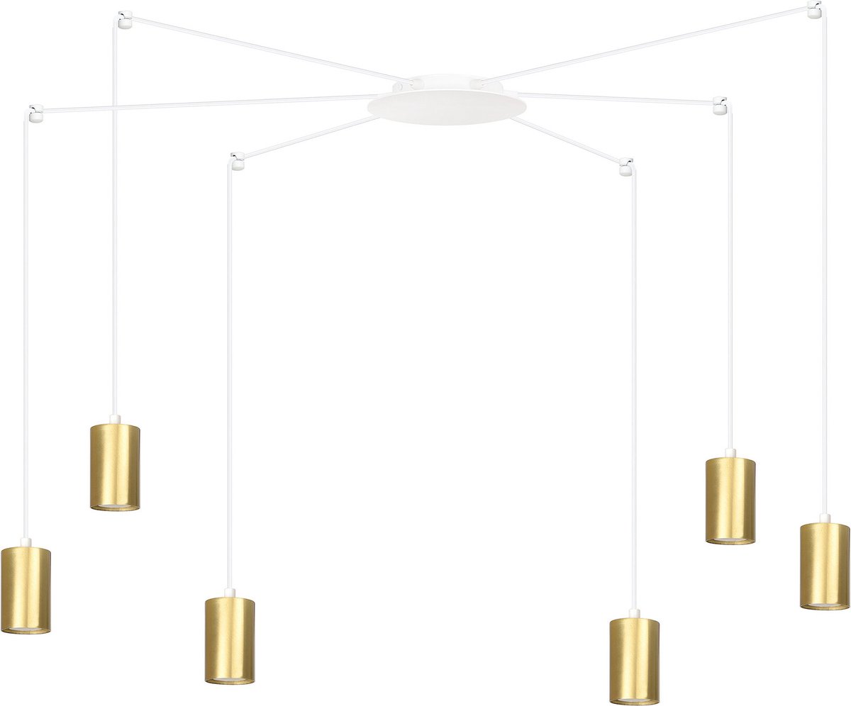 Emibig Turku witte regelbare spider hanglamp met 6 gouden kokers metaal GU10 - Perfect voor elke moderne ruimte