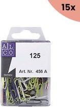15x Paperclips Alco 26mm hoekig assorti kleuren 125 stuks in doos