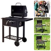 Bol.com Cheqo® Luxe Houtskool BBQ - Houtskoolbarbecue - Grillwagen met Thermometer en Voorraadrek - Houtskool Barbecue met Wiele... aanbieding