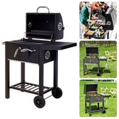 Cheqo® Luxe Houtskool BBQ - Houtskoolbarbecue - Grillwagen met Thermometer en Voorraadrek - Houtskool Barbecue met Wielen - Zware Kwaliteit - Houtskoolbrander - As-opvangbak - 2 Ventilatieroosters