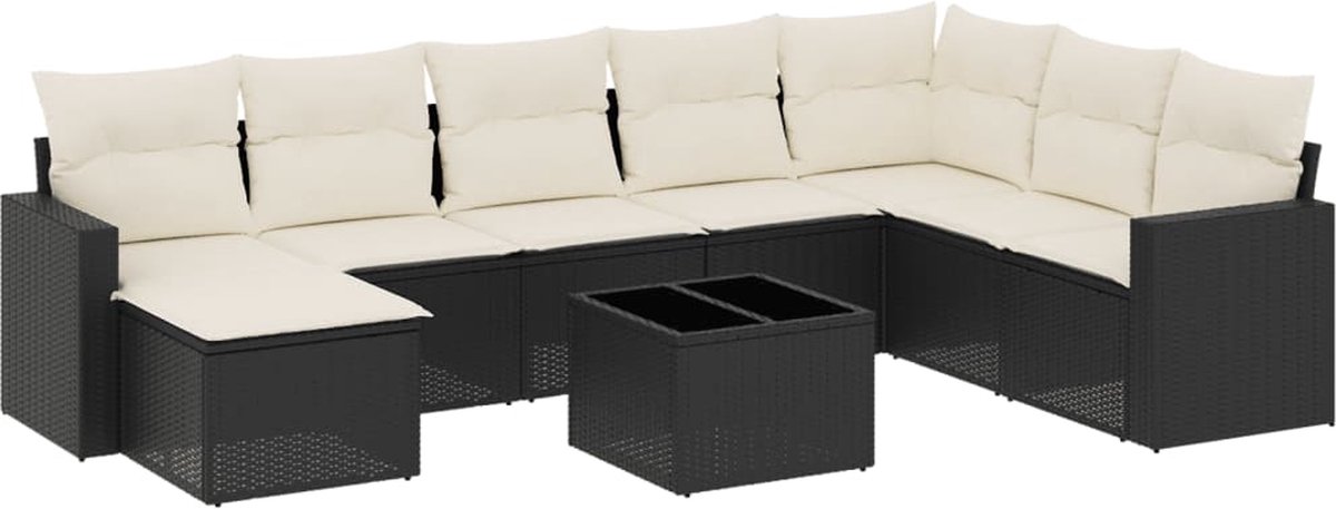 vidaXL 9-delige - Loungeset - met - kussens - poly - rattan - zwart