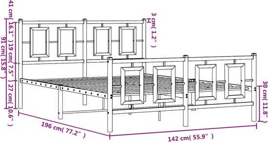 VidaXL Bedframe Metaal Wit 140x200 Cm – Met Hoofd- En Voeteneinde Voor Tweepersoonsbed
