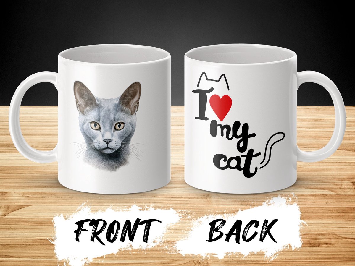 Mok Russian Blue cat - kat - I love my cat - cat lovers - katten