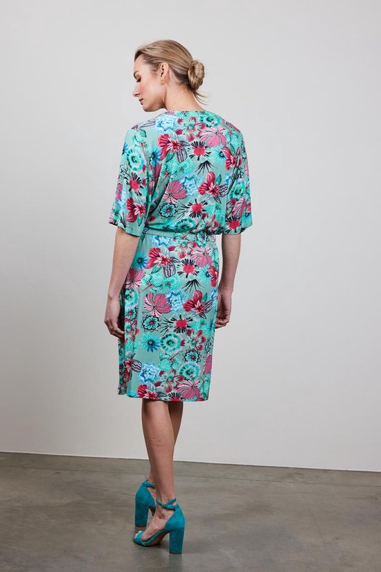 DIDI Dames Dress Baily in granite green with Floral Medley maat 48