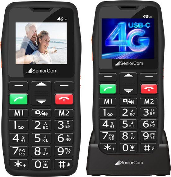 SeniorCom T2 - Senioren Mobiele Telefoon 4G met Camera, SOS-Functie, Grote Knoppen & Oplaadstation - Simlockvrije GSM Ideaal voor Ouderen, Veilige Communicatie & Eenvoudig Gebruik
