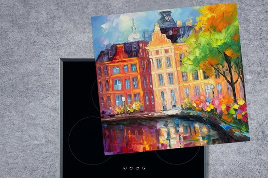 KitchenYeah® Inductie beschermer 60x60 cm - Olieverf - Amsterdam - Kunst - Kleurrijk - Kookplaataccessoires - Afdekplaat voor kookplaat - Inductiebeschermer - Inductiemat - Inductieplaat mat