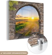 MuchoWow® Peinture sur verre 90x90 cm - Peinture sur verre acrylique - Campagne - Soleil - Vue à travers - Paysage - Photo sur verre - Décoration murale salon - Décoration murale chambre - Peintures