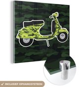 MuchoWow® Glasschilderij 50x50 cm - Schilderij acrylglas - Illustratie van een Vespa met camouflage kleuren - Foto op glas - Schilderijen