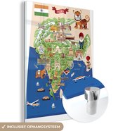 MuchoWow® Glasschilderij 120x160 cm - Schilderij acrylglas - Illustratie van de kaart van India in cartoon stijl - Foto op glas - Schilderijen