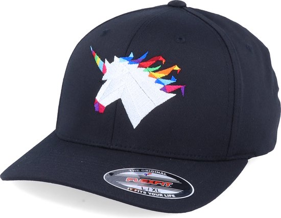 Hatstore- Rainbow Paper Unicorn Black Flexfit - Origami Cap